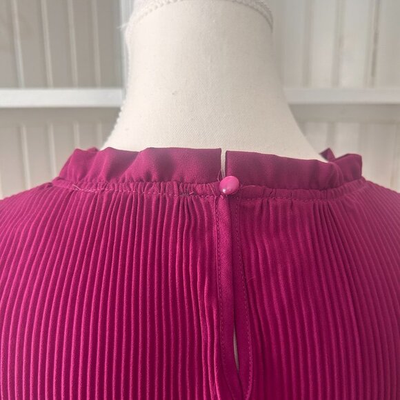Adrianna Papell Magenta Pleated Blouse Long Sleeve Ruffle Collar Women's M - Picture 7 of 12